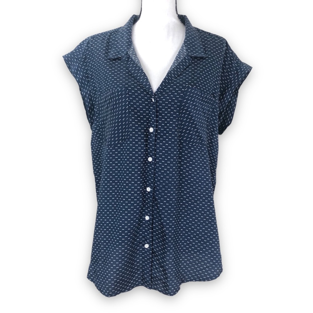 Jachs Girlfriend Cap Sleeve Double Dot Button Front Top Shirt Deep V Large Soft